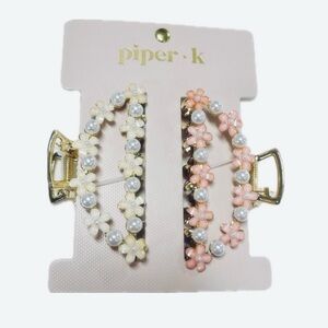 NWT ⚜️🌸⚜️ Piper K Gorgeous Golden Toned Enamel Floral Hair Claw Clips Set of 2